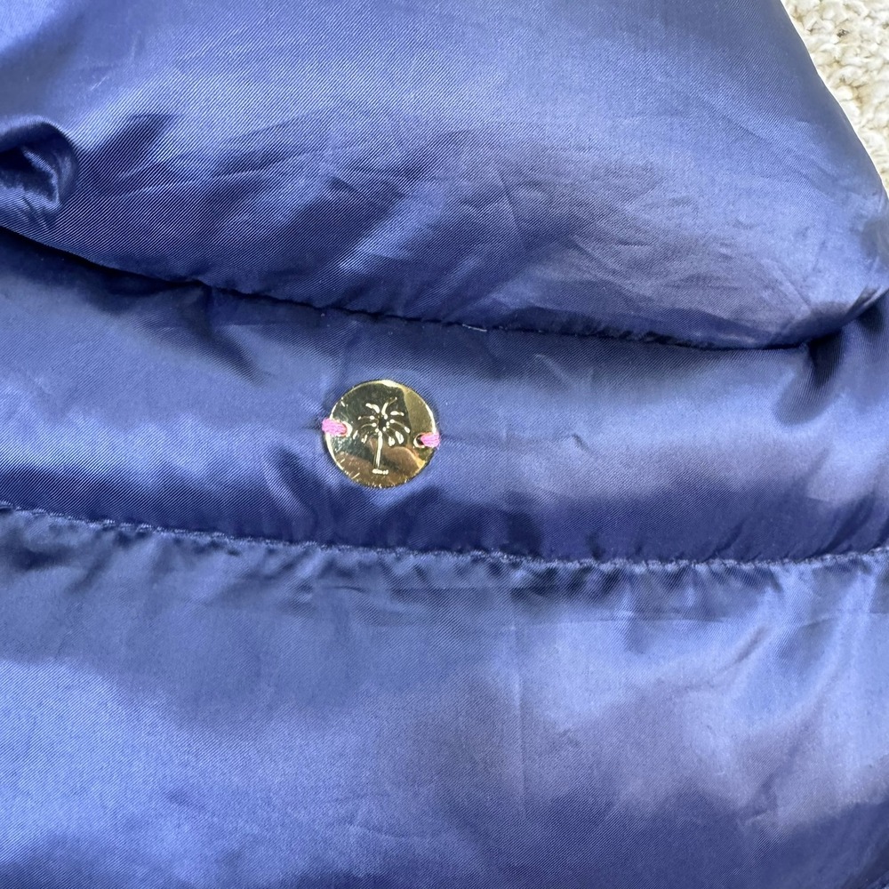 Lilly Pulitzer Womens XS Navy Blue Down Puffer Vest Gold Zip Floral Lining - Picture 8 of 11